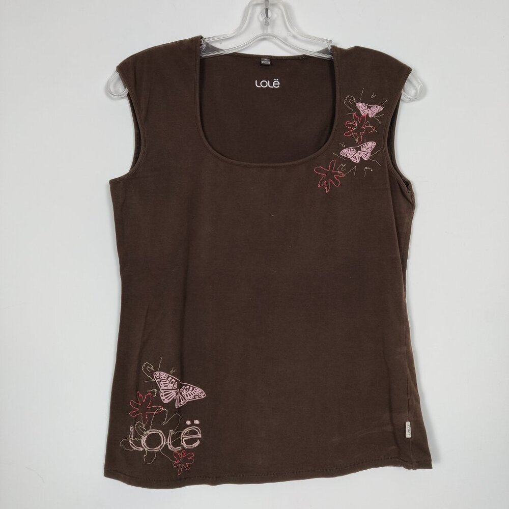 Lole Women's Floral Embroidered Tank Top Size Medium Y2K Cotton Gorpcore